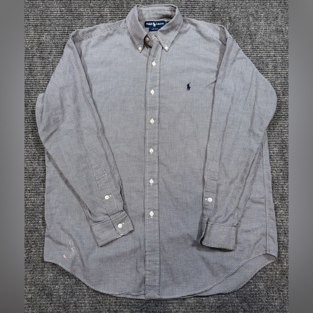 Ralph Lauren - Blake Shirt Mens Med, Navy White Houndstooth Button Down (A1/025)